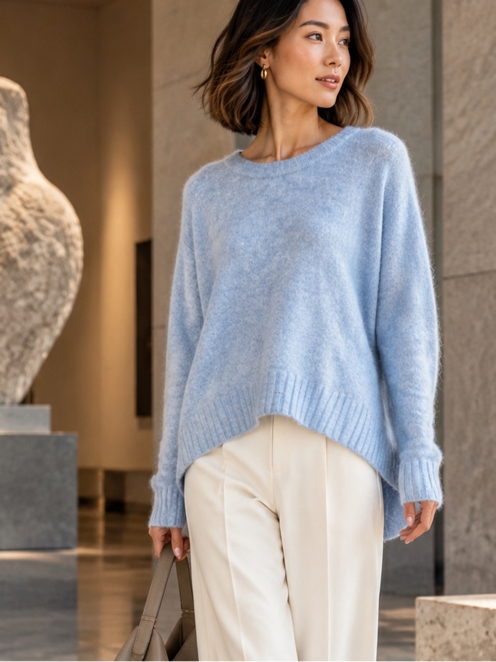 3.1 PHILLIP LIM Powder Blue Cozy Hi/Low Wool Alpaca Blend Quiet Luxury Sweater S
